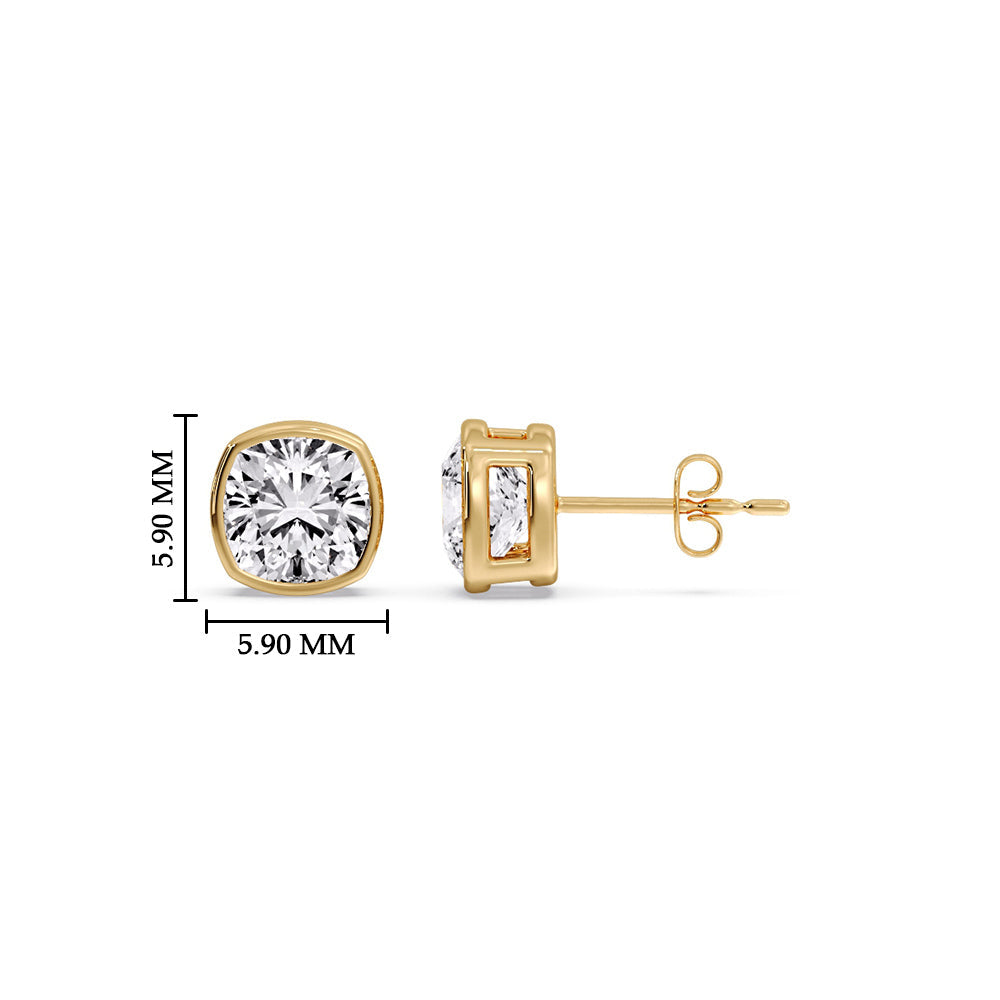Bezel Set Cushion Diamond Stud Earrings