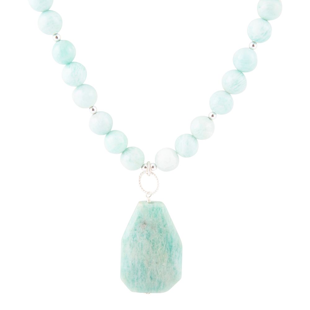 Blue Amazonite Sterling Silver Pendant Necklace