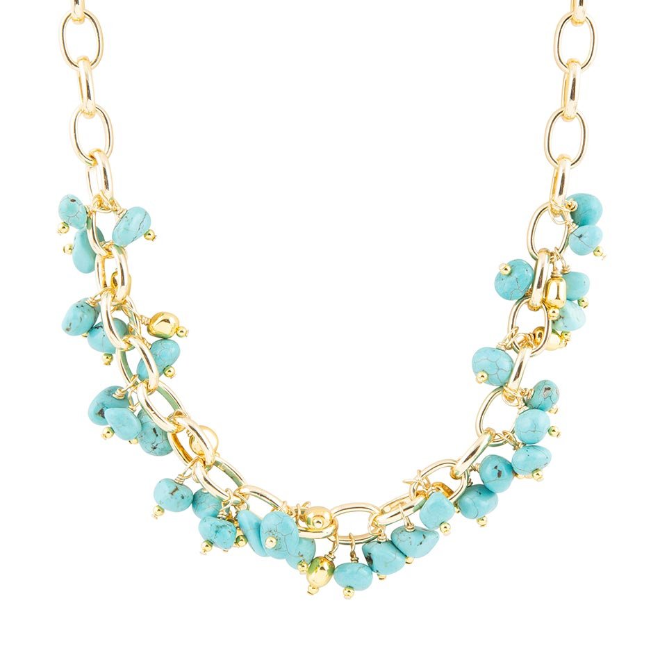 Blue Magnesite Stones Golden Chain Necklace