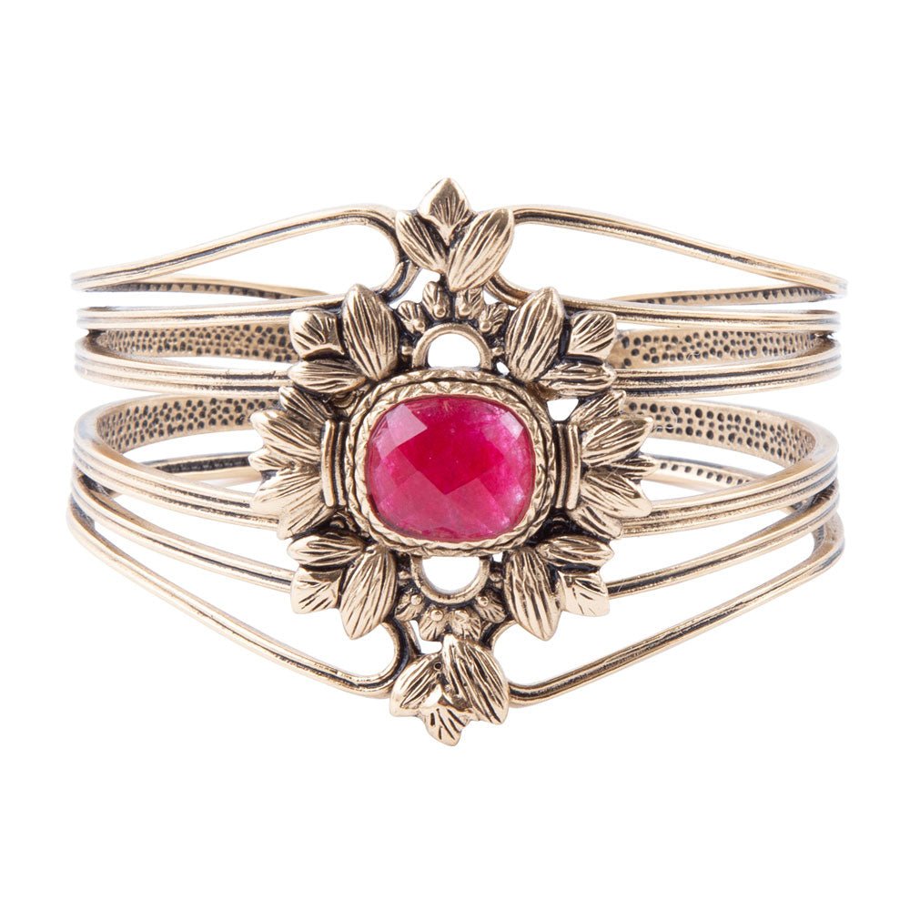 Bordeaux Quartz and Bronze Ornate Cuff Bracelet