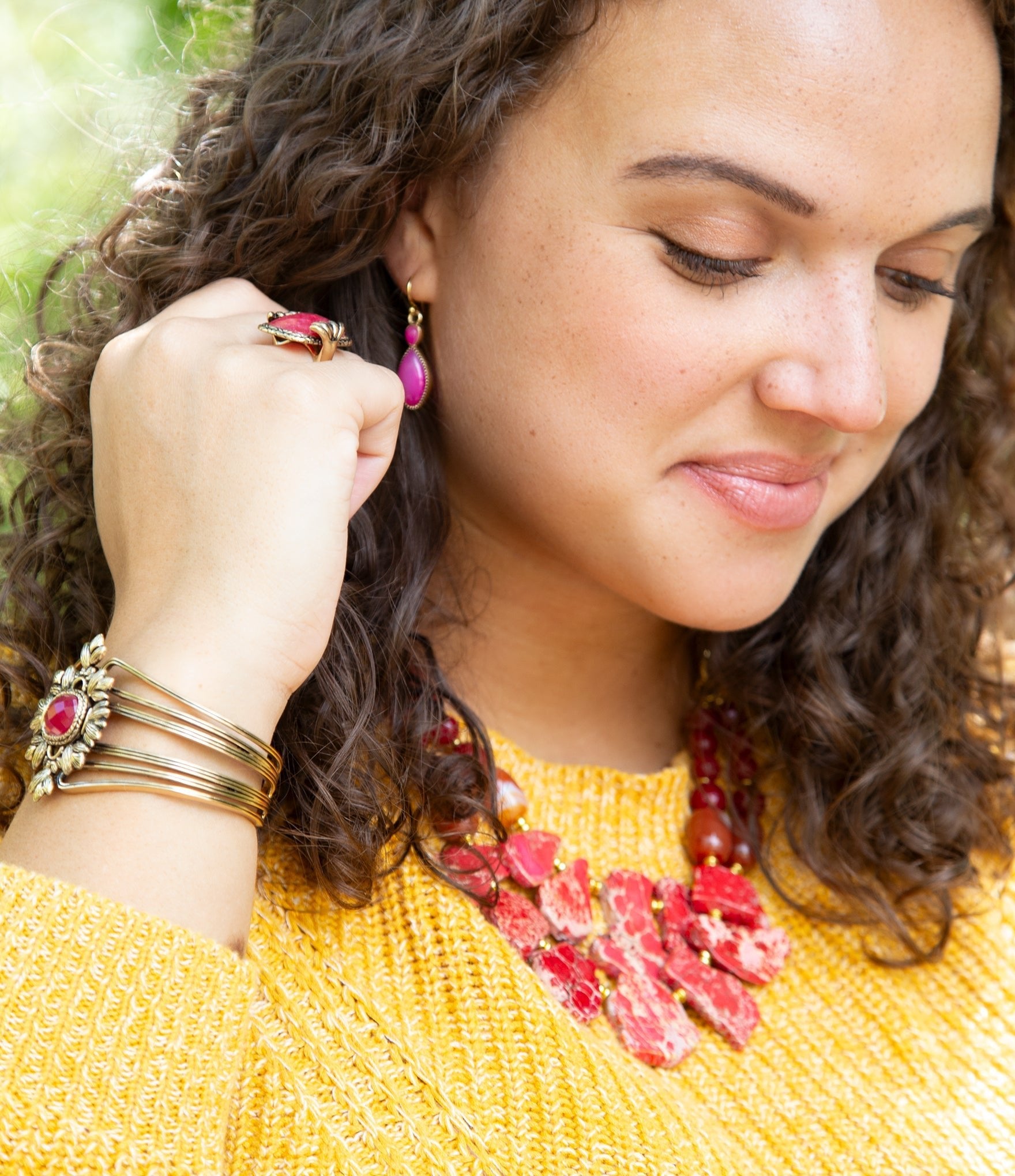 Bordeaux Quartz and Bronze Ornate Cuff Bracelet