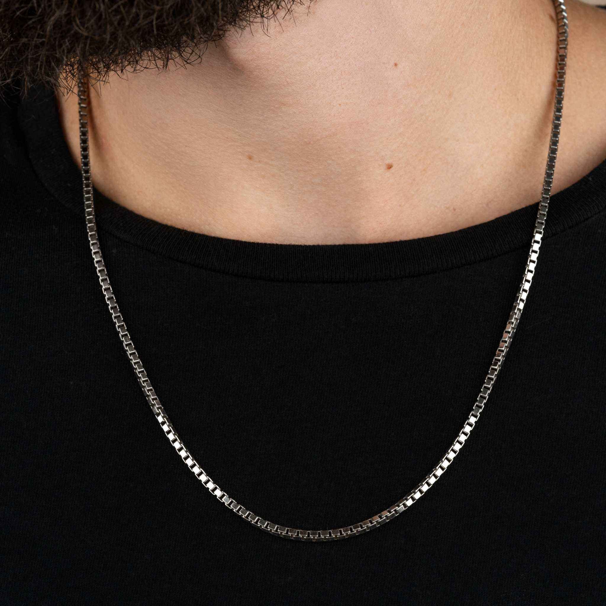 Box Chain 925 Sterling Silver – High Polish Rhodium Plated Necklace 1 - 3 mm