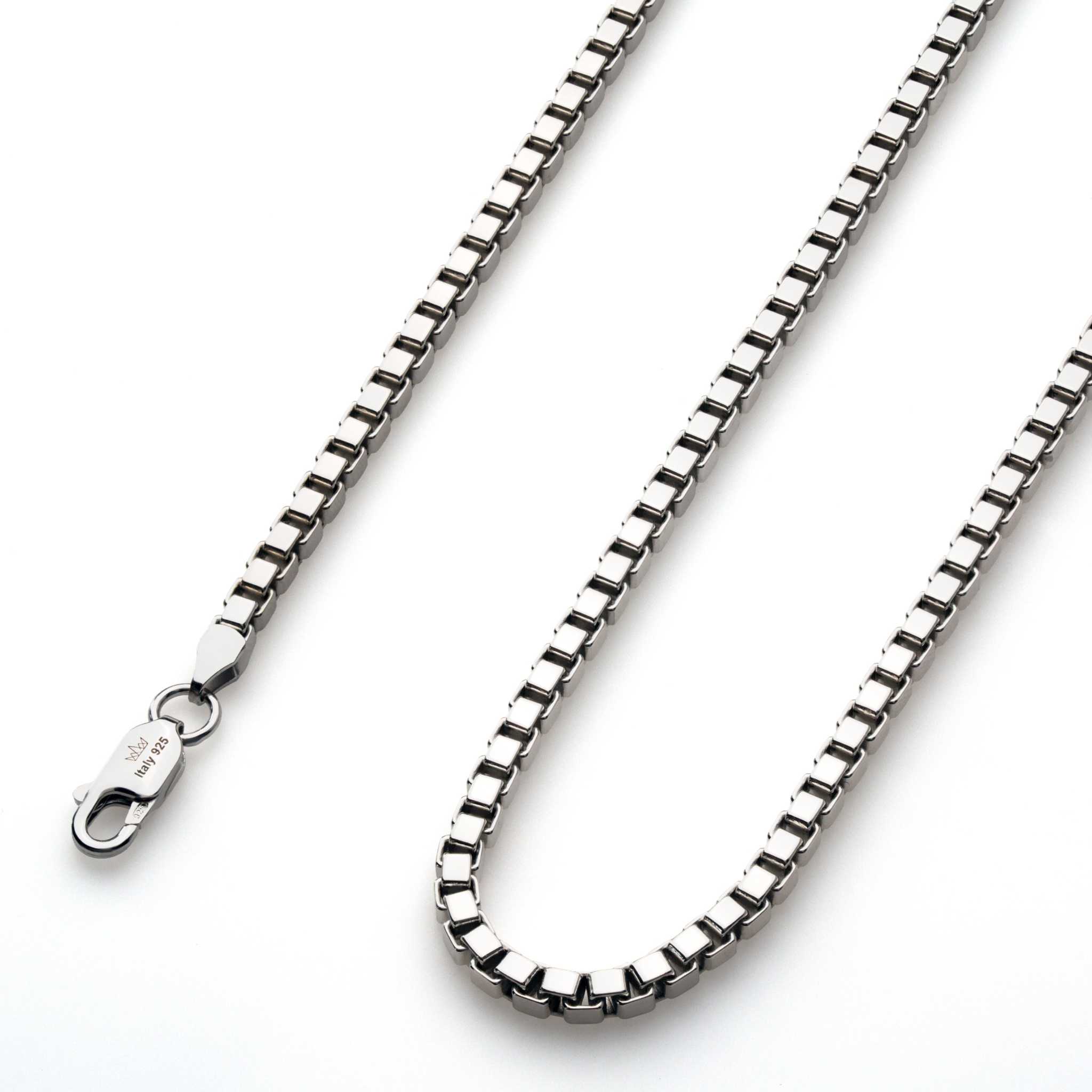 Box Chain 925 Sterling Silver – High Polish Rhodium Plated Necklace 1 - 3 mm