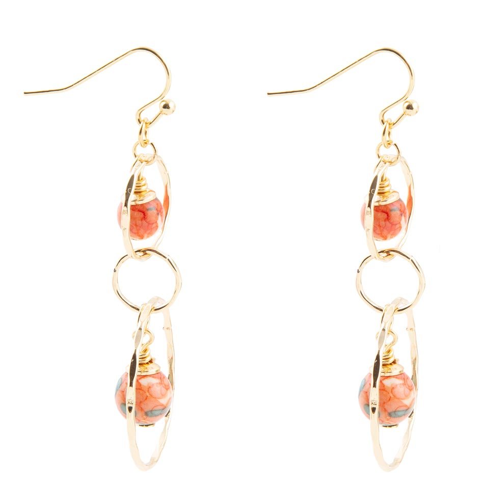 Canyon Red Magnesite Double Drop Golden Earrings