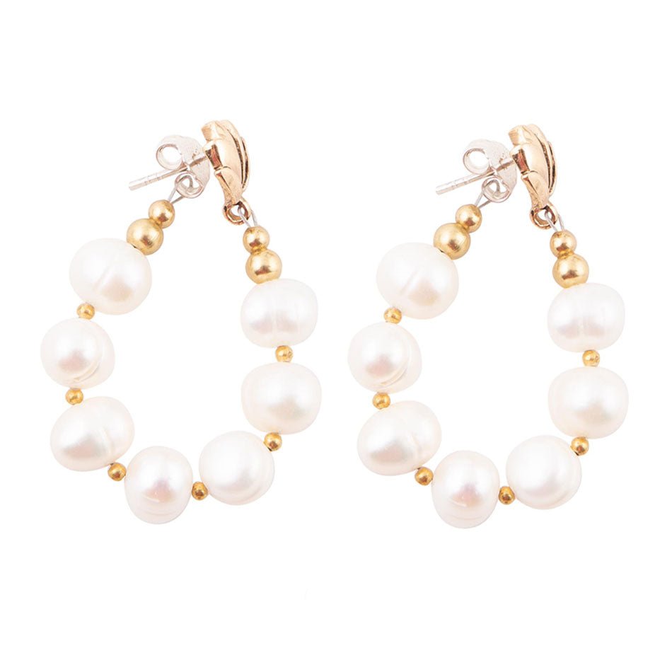 Carly White Pearl Complete Loop Golden Post Earrings
