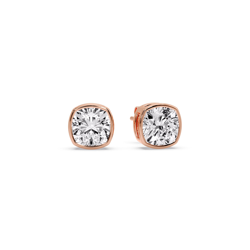 Bezel Set Cushion Diamond Stud Earrings
