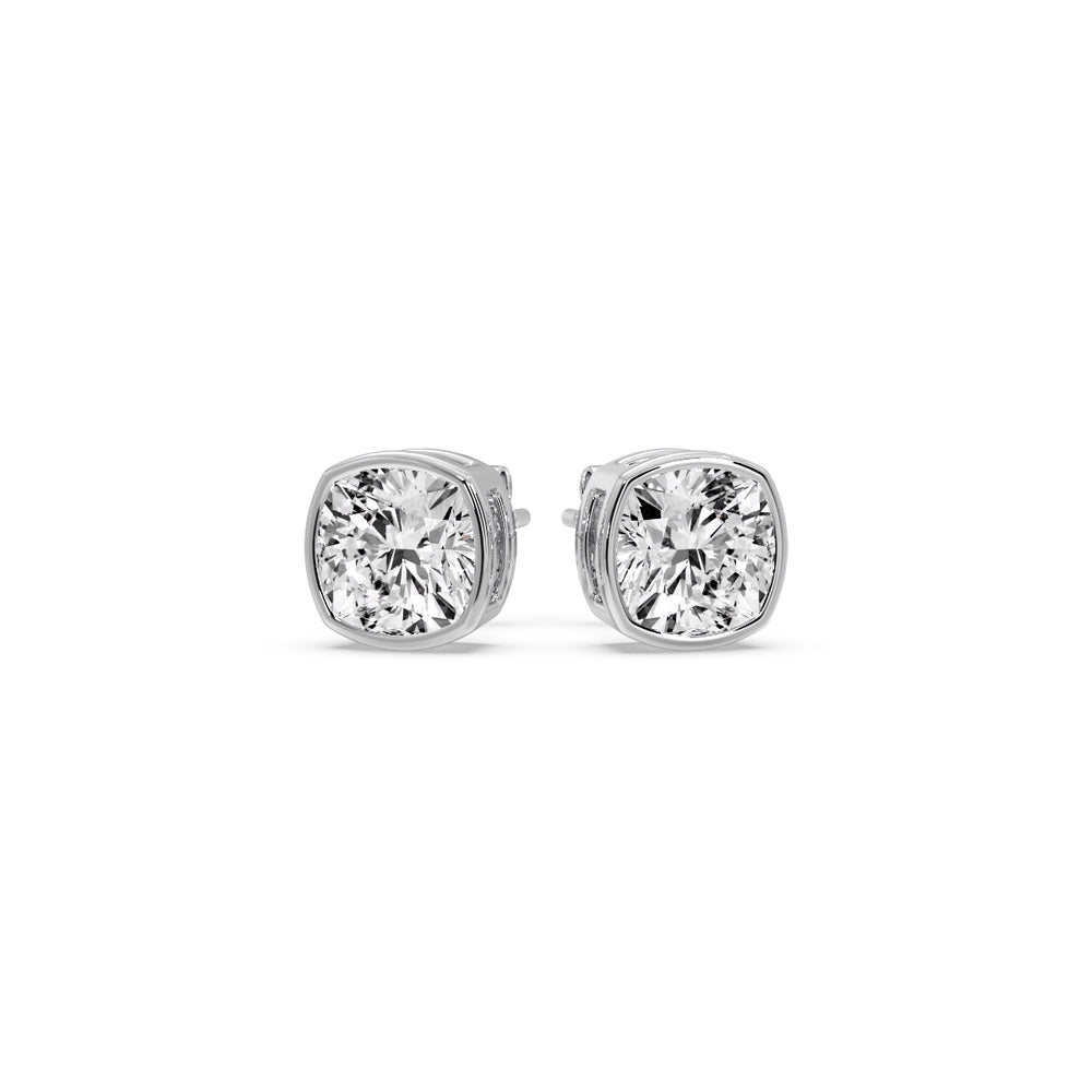 Bezel Set Cushion Diamond Stud Earrings