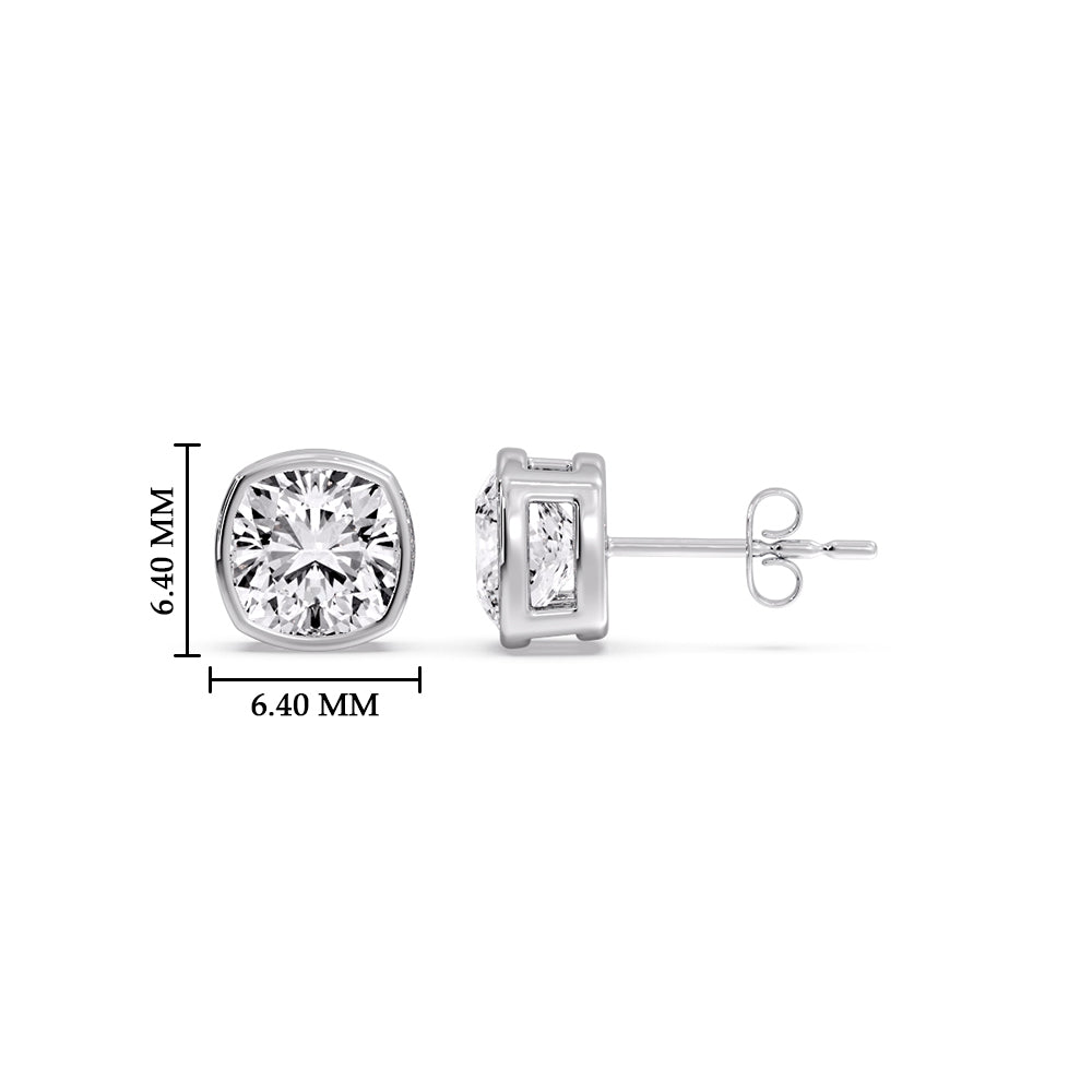 Bezel Set Cushion Diamond Stud Earrings