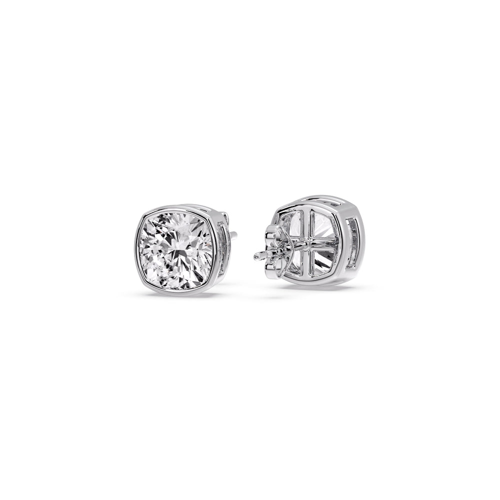 Bezel Set Cushion Diamond Stud Earrings