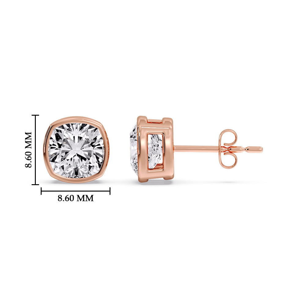 Bezel Set Cushion Diamond Stud Earrings