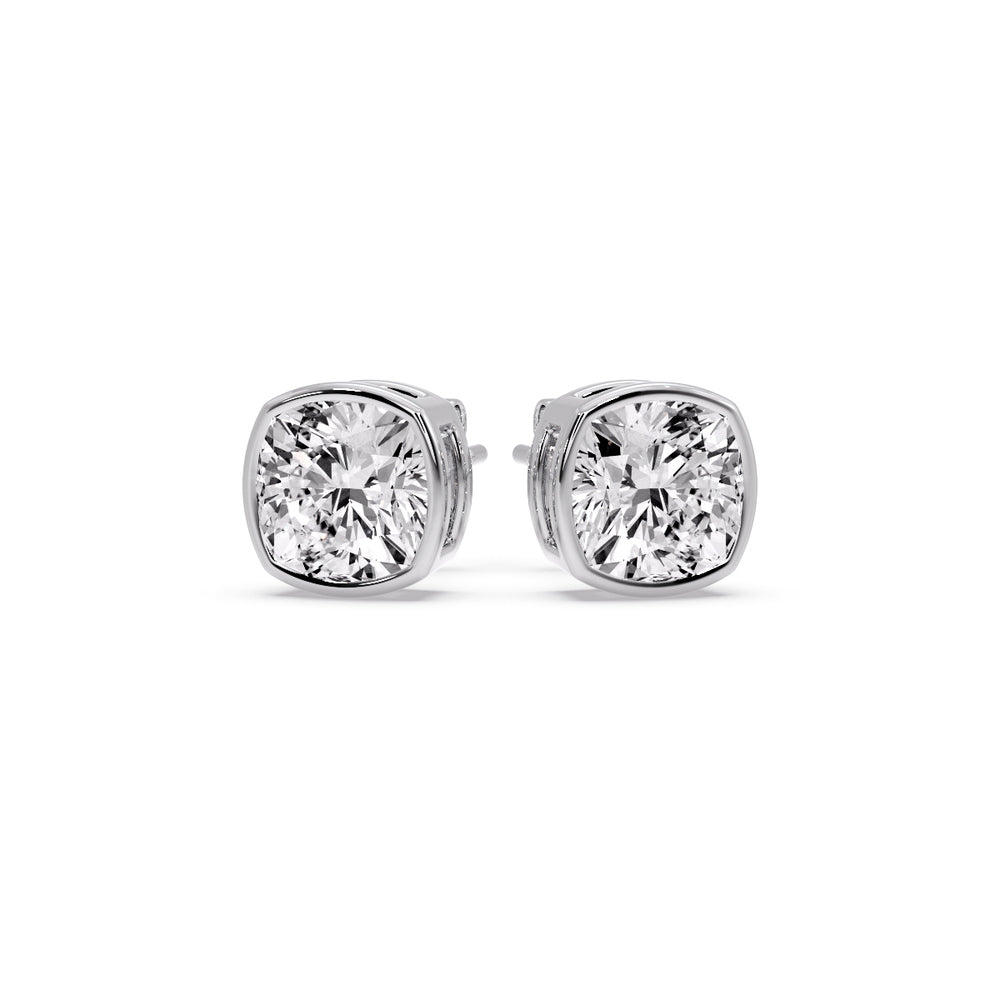 Bezel Set Cushion Diamond Stud Earrings