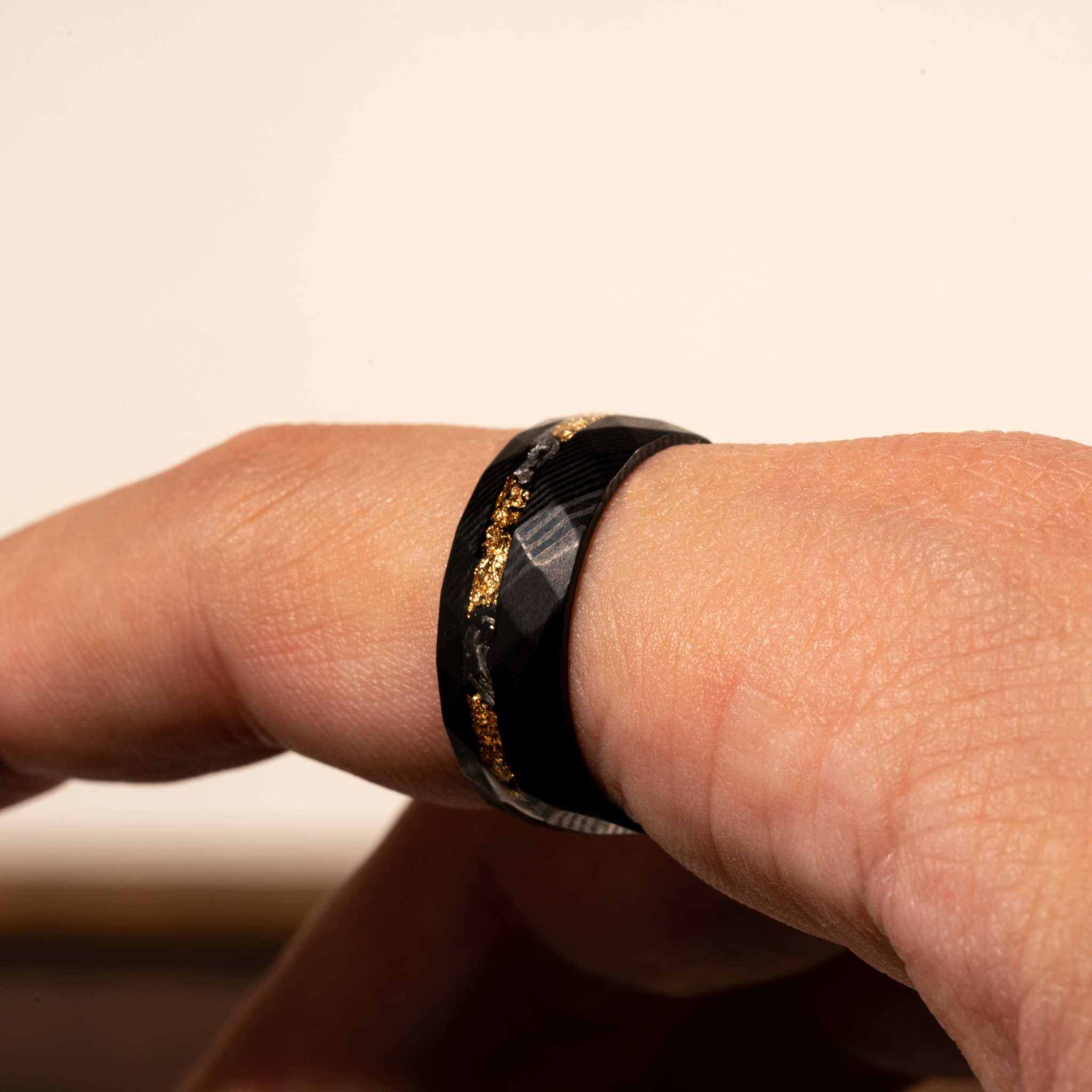 Damascus Meteorite & Crushed Gold Ring