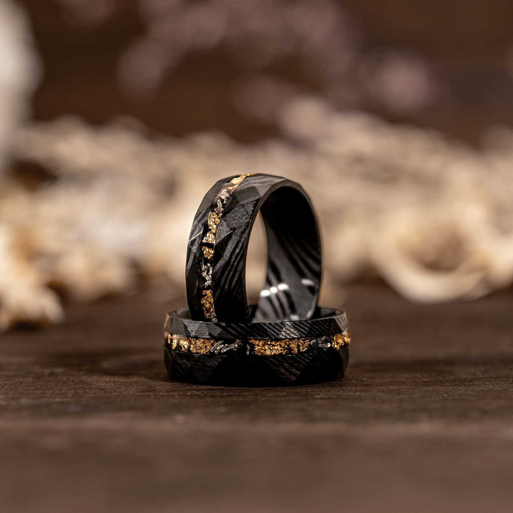 Damascus Meteorite & Crushed Gold Ring