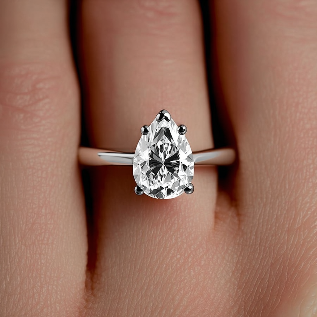Pear Cut Tear Moissanite 2 TCW Women Engagement Ring - 925 Sterling Silver