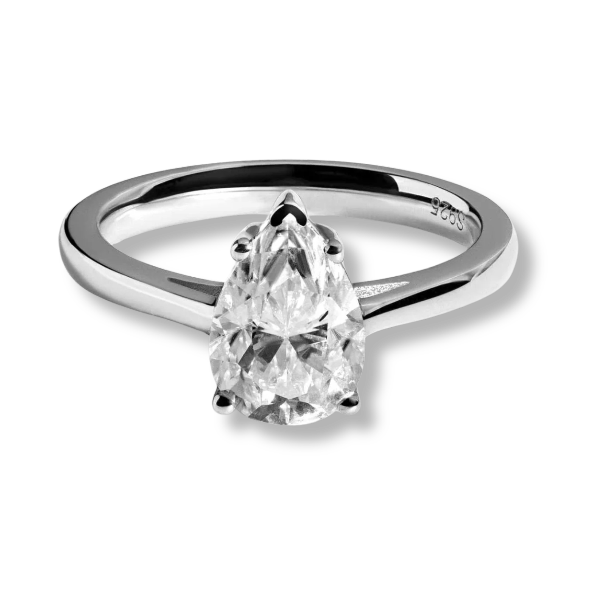 Pear Cut Tear Moissanite 2 TCW Women Engagement Ring - 925 Sterling Silver
