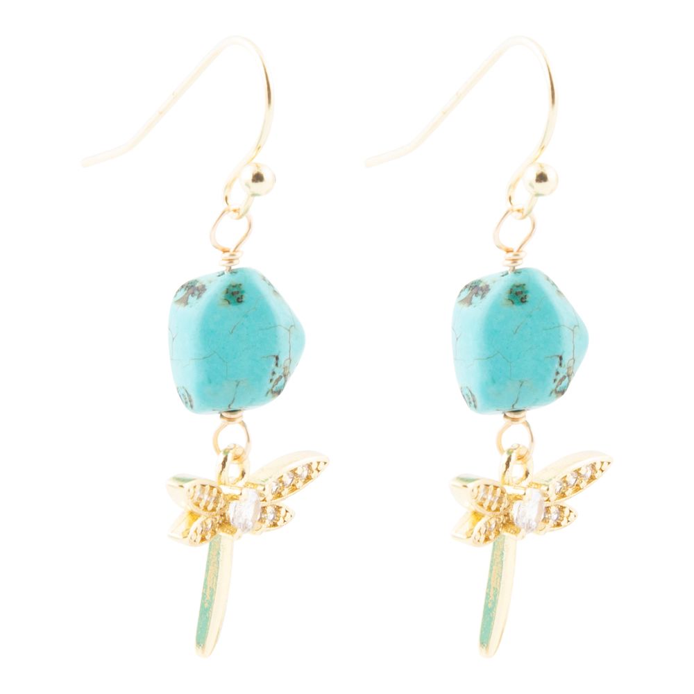 Dragonfly Blue Magnesite Golden Drop Earrings