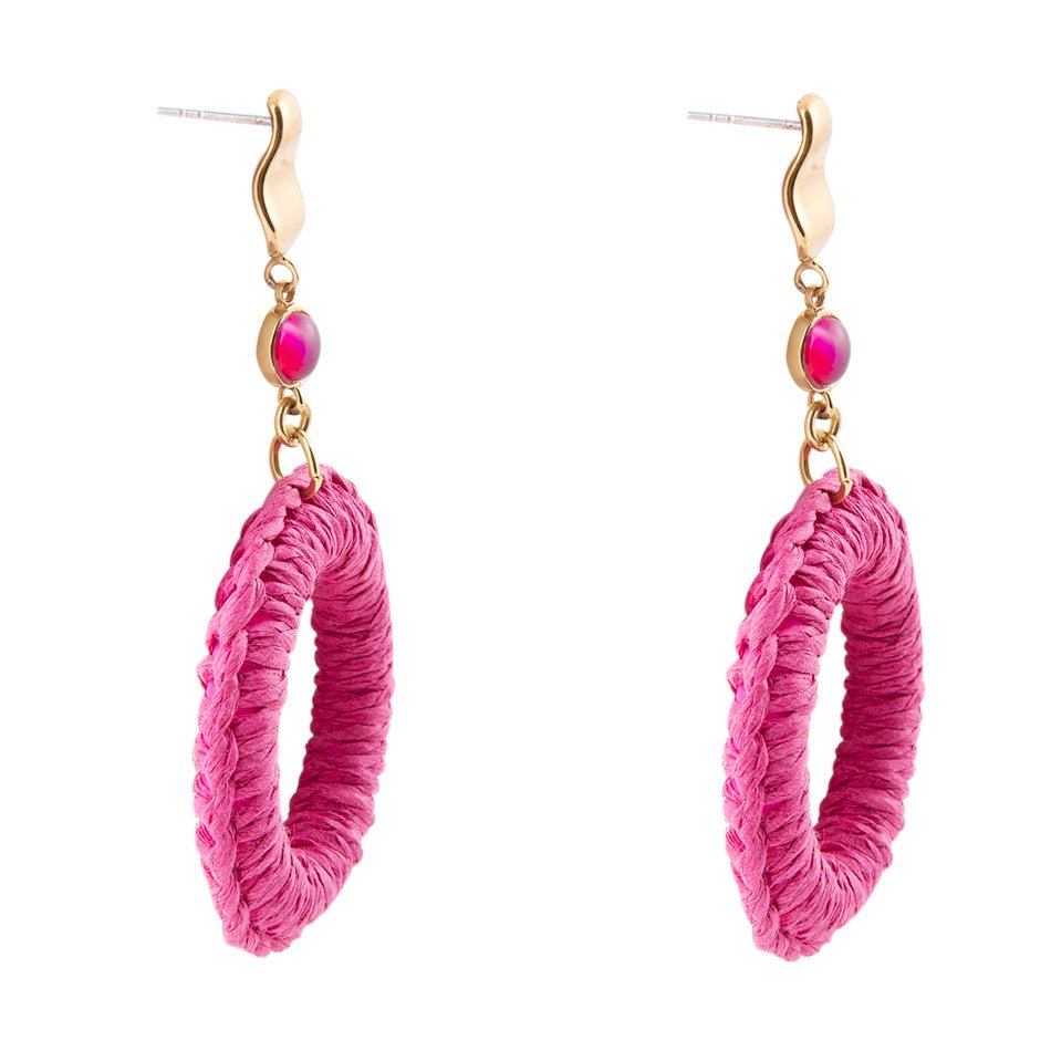 Dreams Pink Magenta Agate Woven Ring Golden Earrings