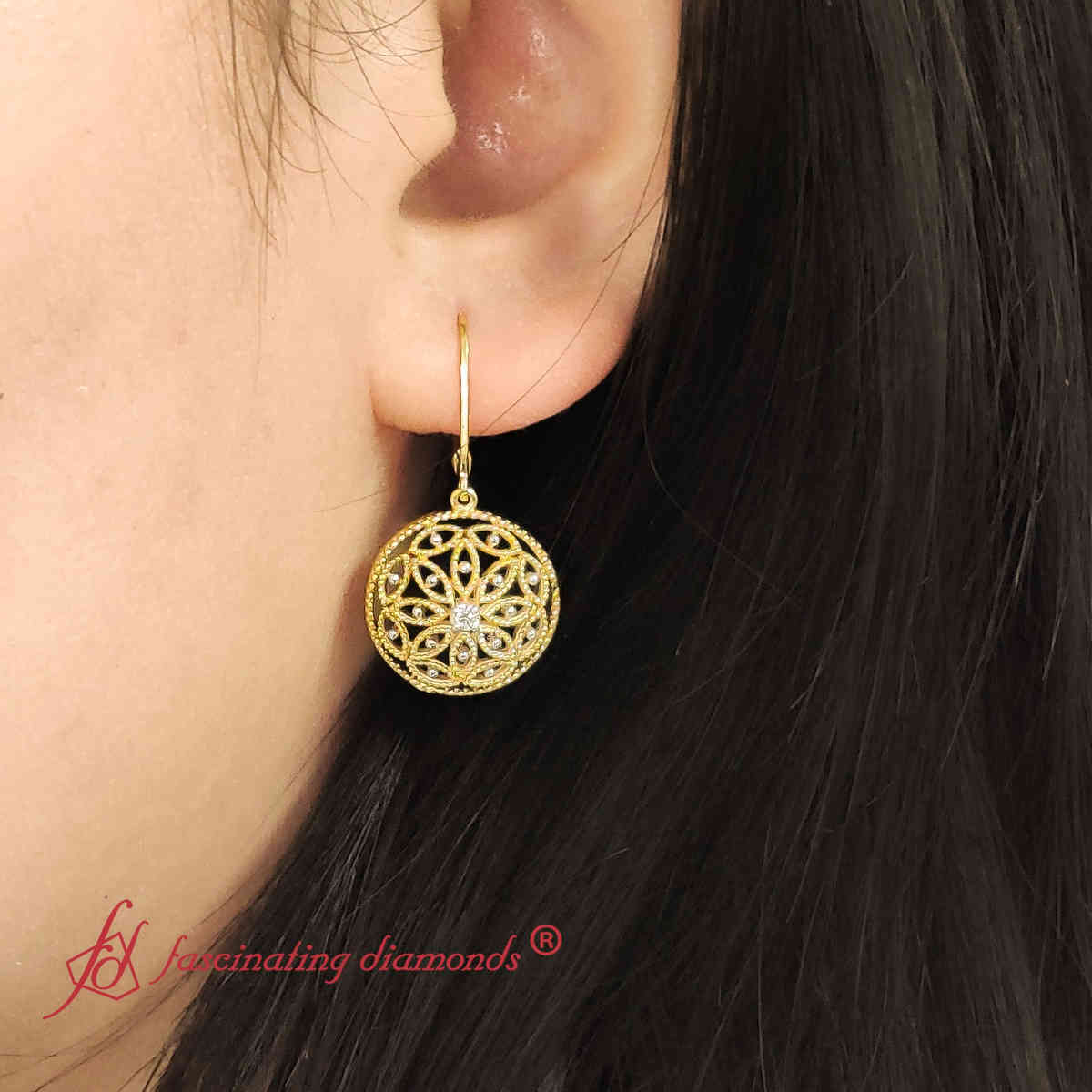 Filigree Circle Drop Lever Back Earring