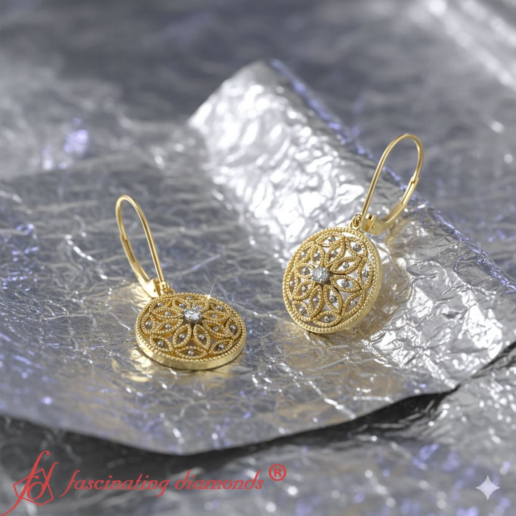 Filigree Circle Drop Lever Back Earring