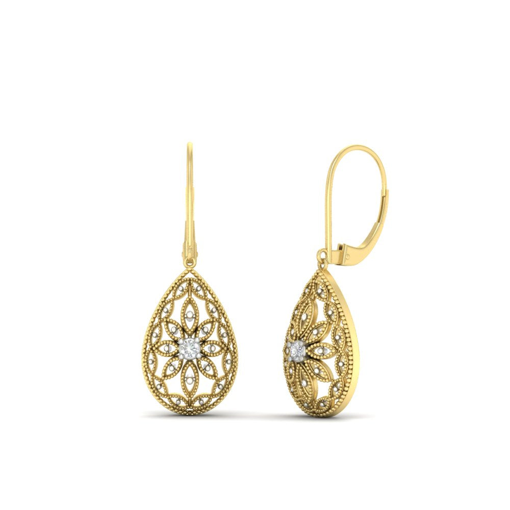 Filigree Diamond Openwork Teardrop Earrings