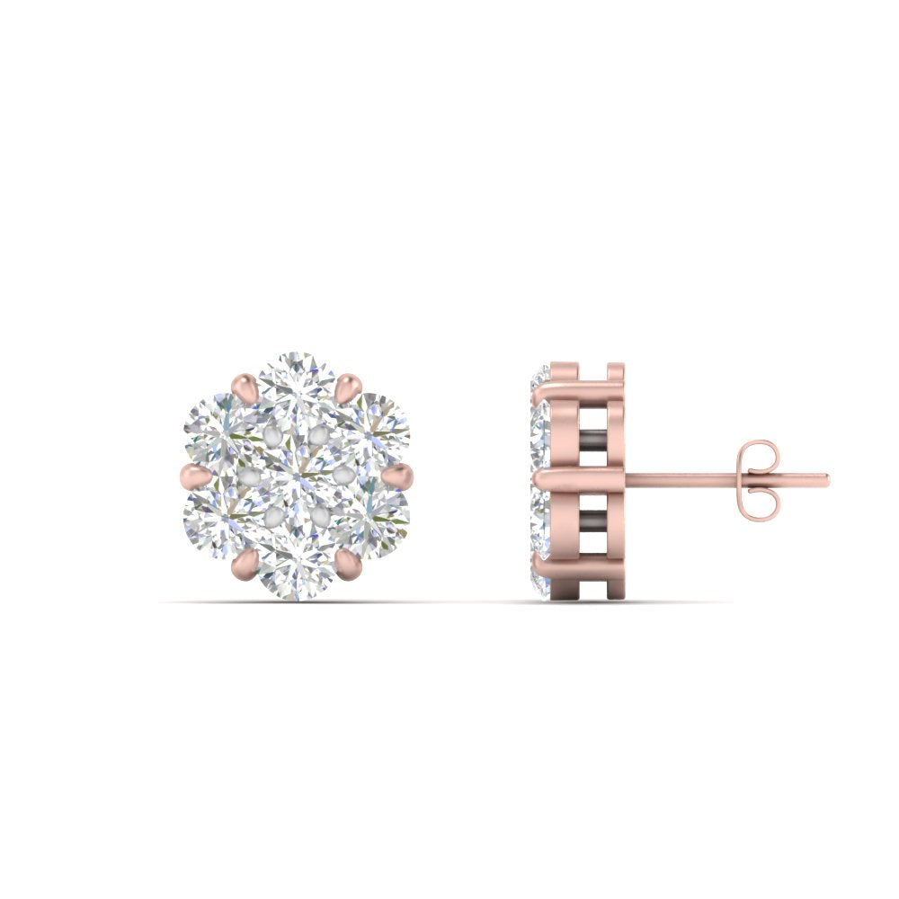0.75 Ct 7-Stone Flower Diamond Earrings in Gold