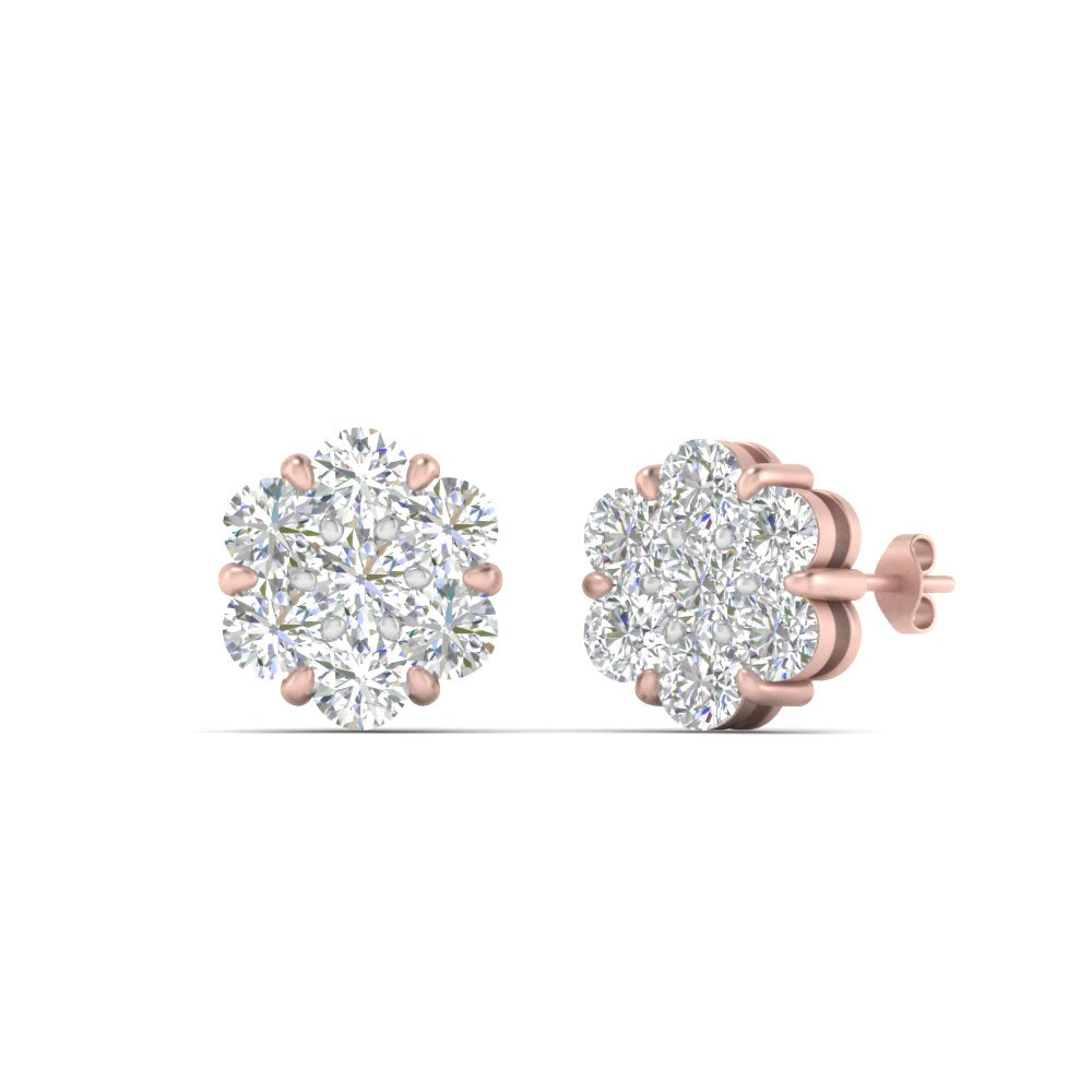 0.75 Ct 7-Stone Flower Diamond Earrings in Gold