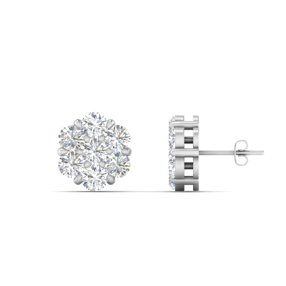 0.75 Ct 7-Stone Flower Diamond Earrings in Gold