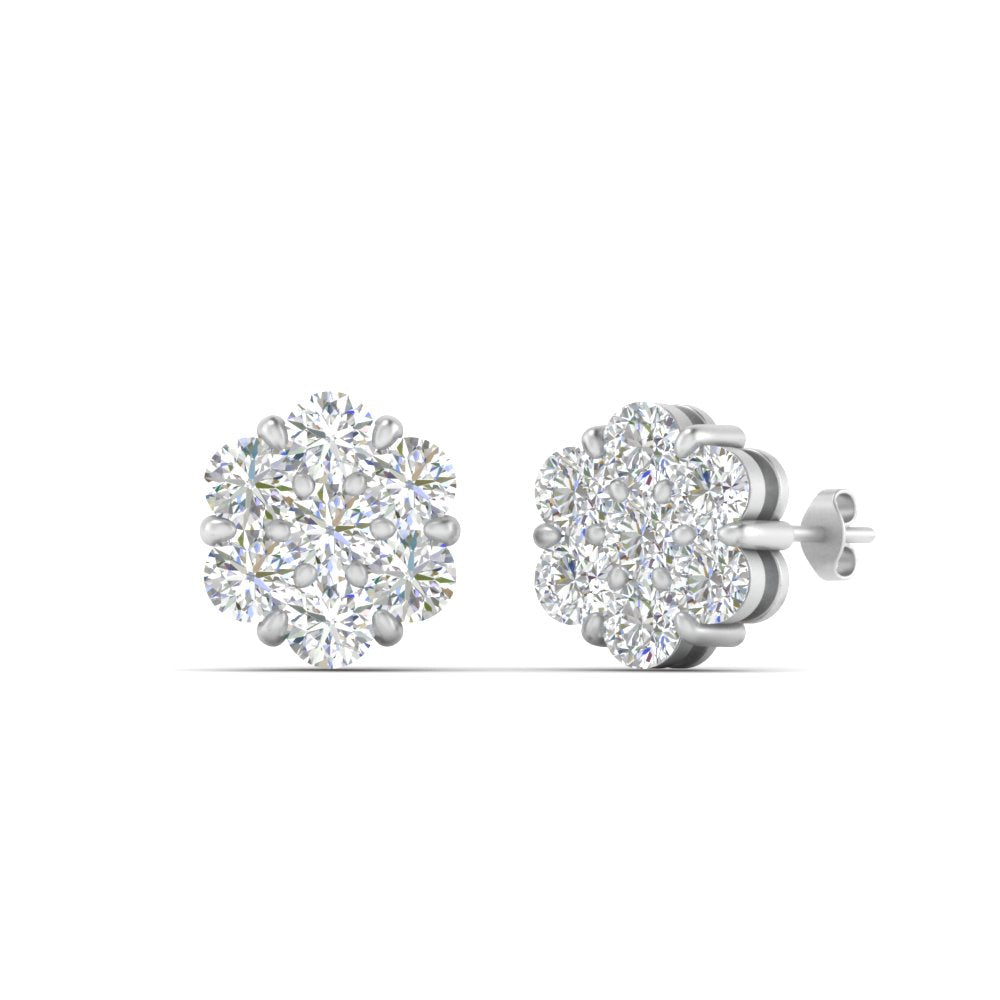 0.75 Ct 7-Stone Flower Diamond Earrings in Gold