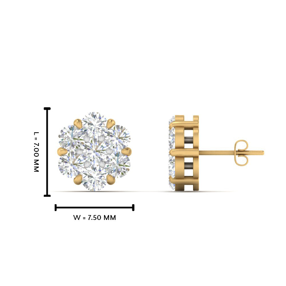 0.75 Ct 7-Stone Flower Diamond Earrings in Gold