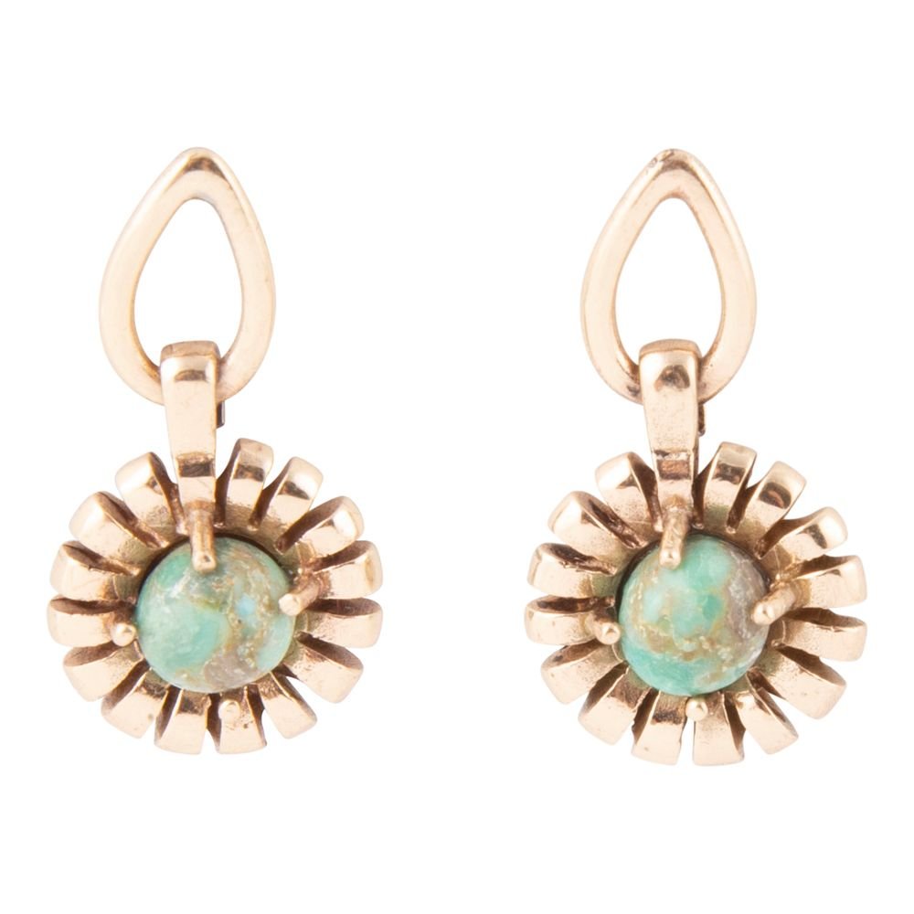 Fluted Blue Turquoise Drop Post Earrings