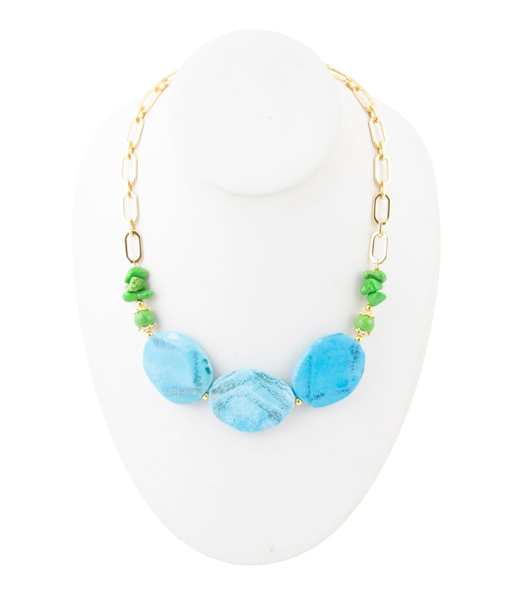 Fresh Twist Lime and Blue Agate Golden Chunky Necklace