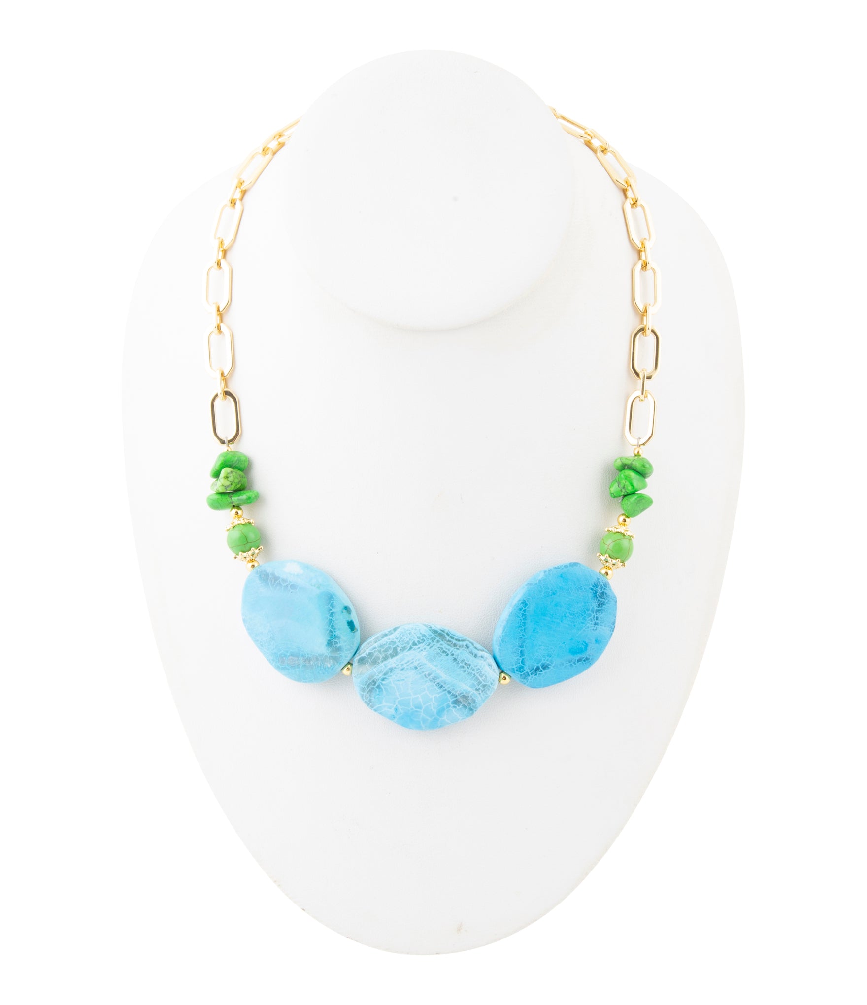 Fresh Twist Lime and Blue Agate Golden Chunky Necklace