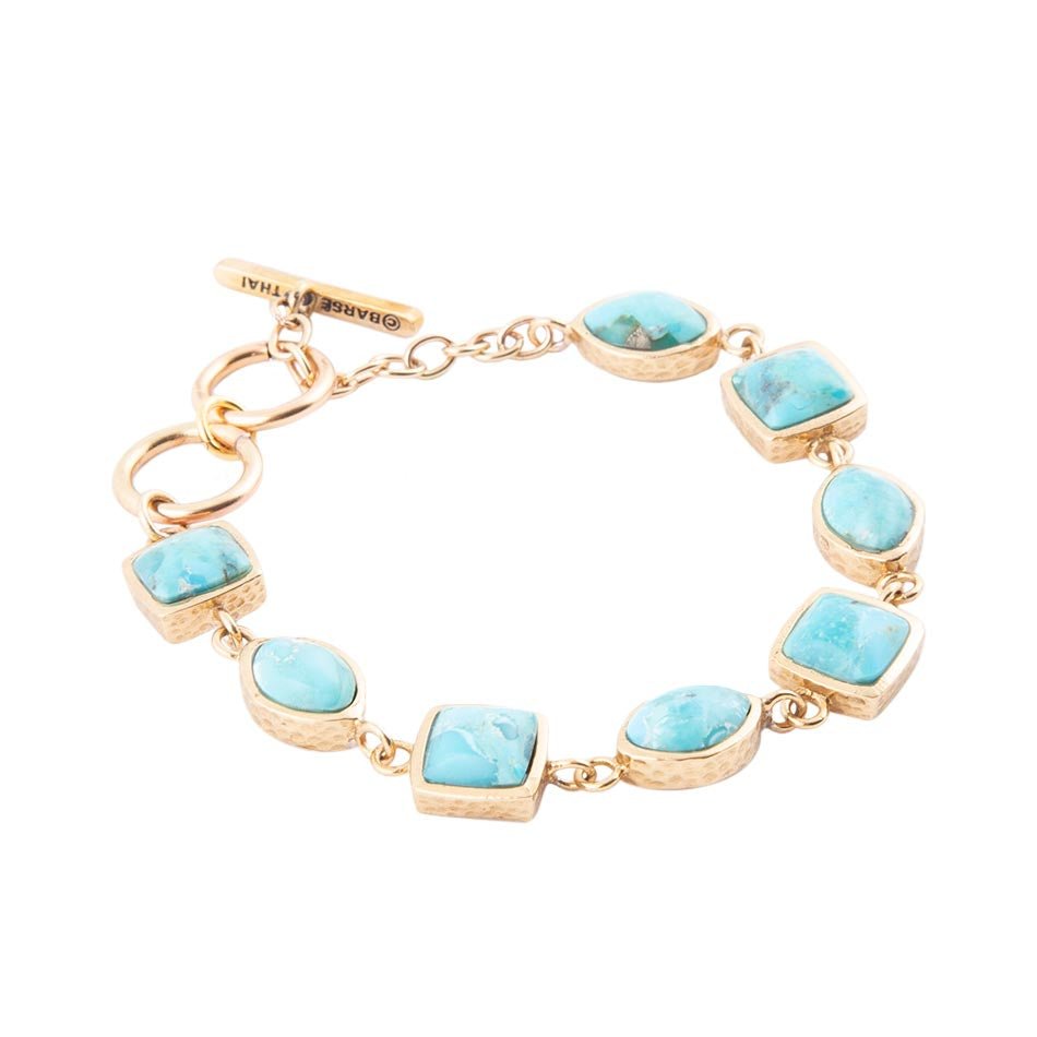 Genuine Blue Turquoise Hammered Golden Link Bracelet