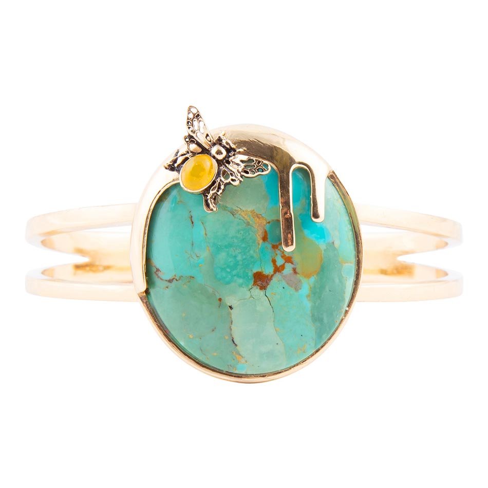 Honey Bee Blue Turquoise Golden Cuff Bracelet