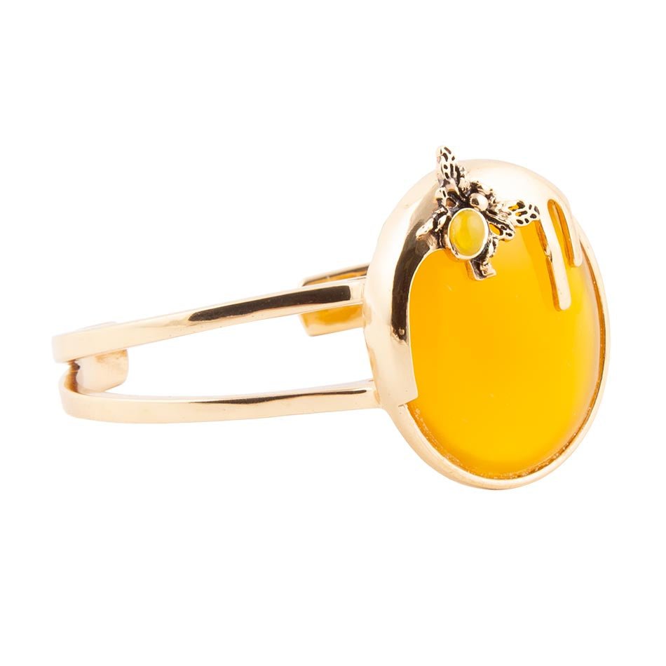 Honey Bee Yellow Agate Golden Cuff Bracelet