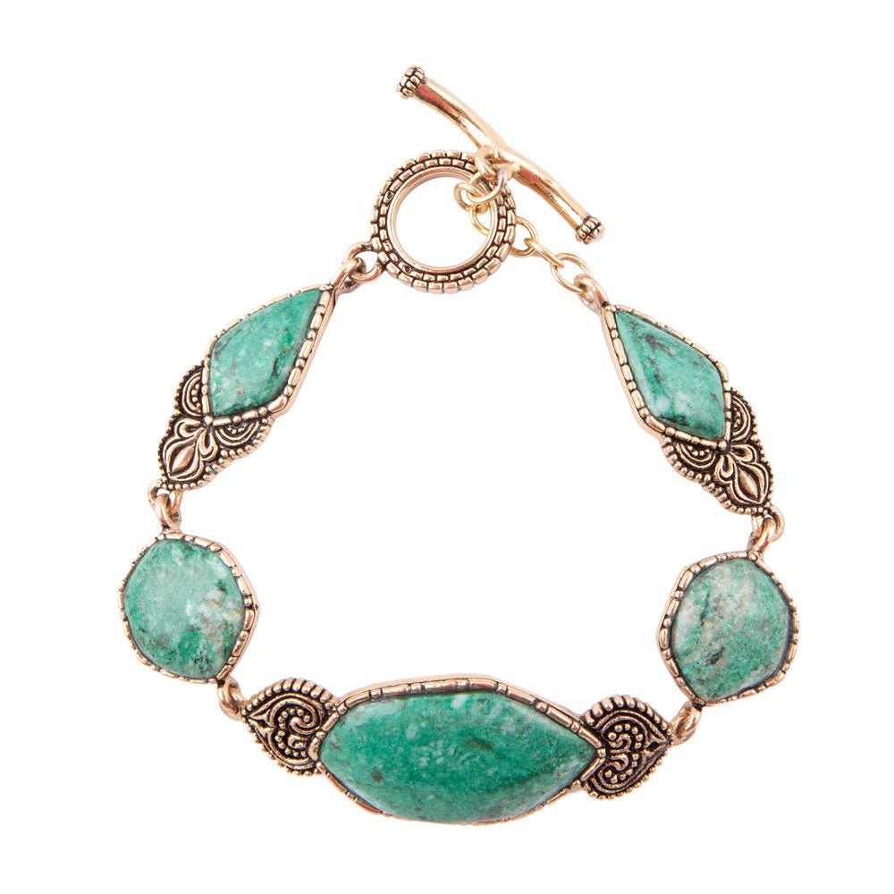 Ikkat Green Chrysocolla Golden Link Bracelet
