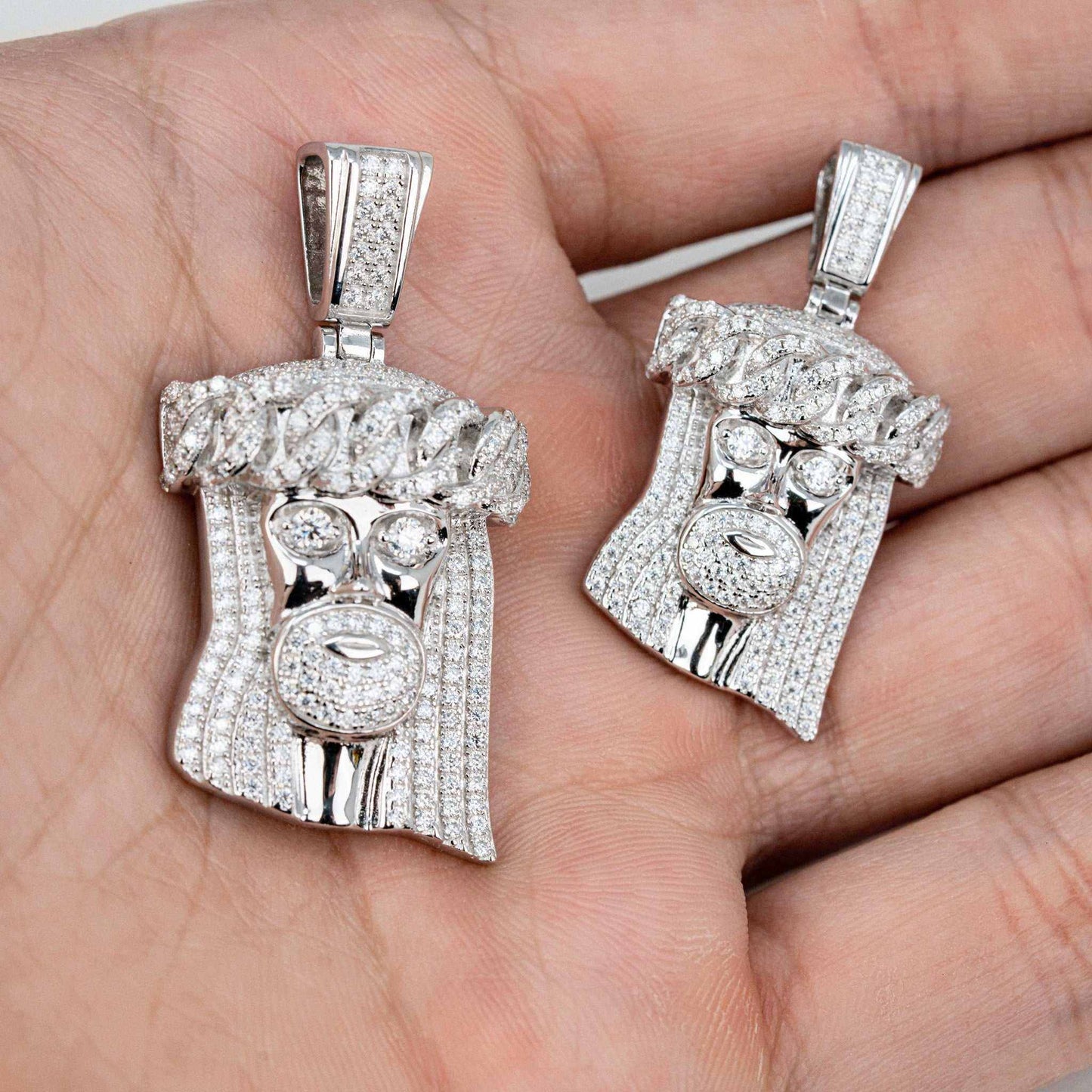 Moissanite Jesus Head Piece Pendant 925 Sterling Silver