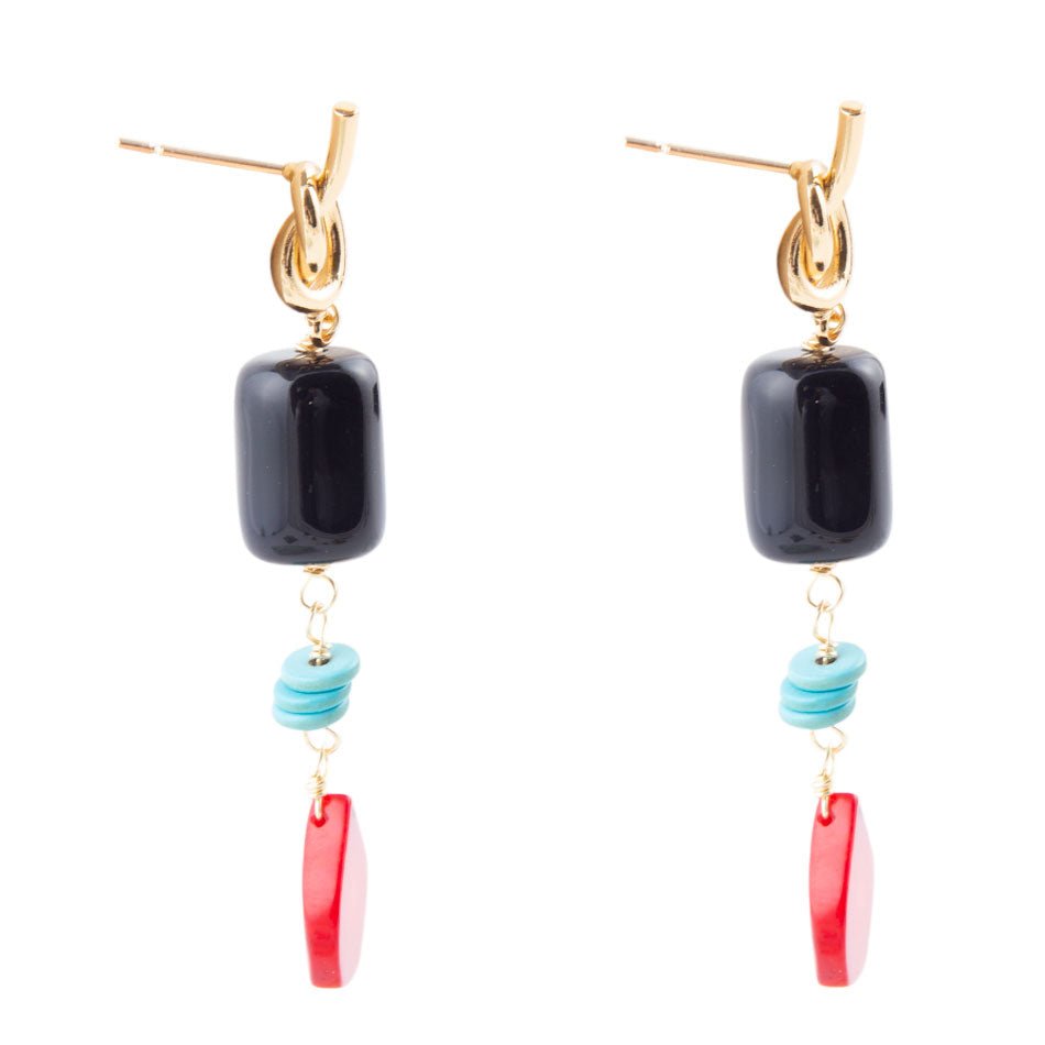 Lapis and Coral Post Drop Earrings