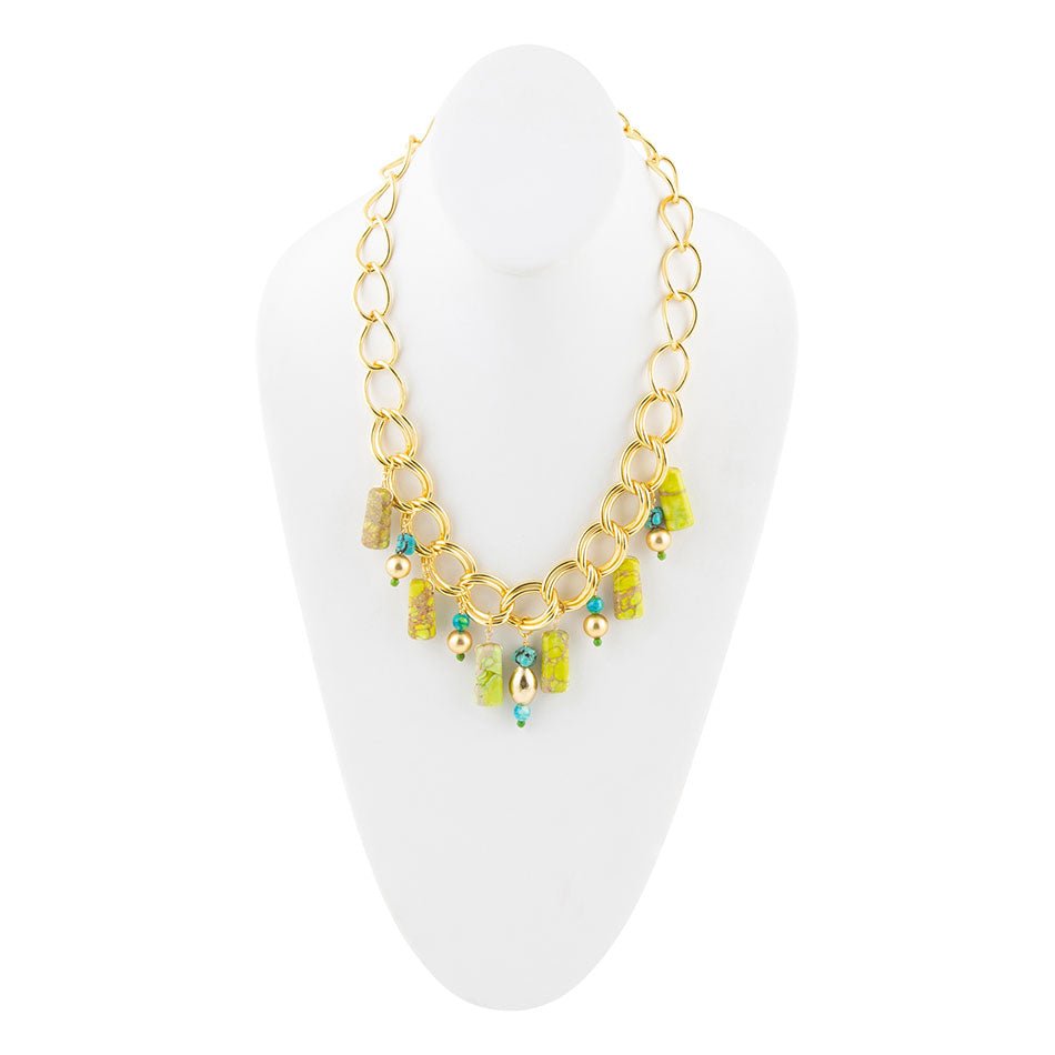 Lime Green Jasper Charm Golden Necklace