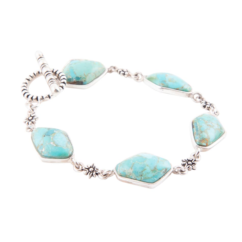 Linked Blue Turquoise and Sterling Silver Bracelet