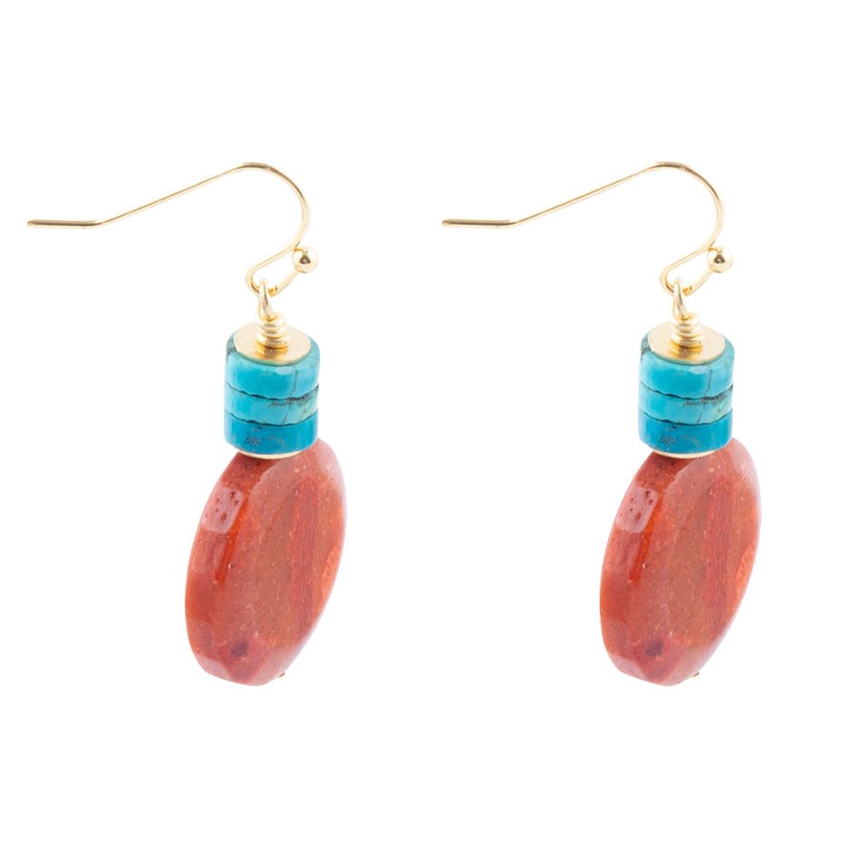 Longhorn Coral and Turquoise Drop Earrings