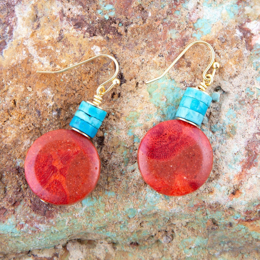Longhorn Coral and Turquoise Drop Earrings