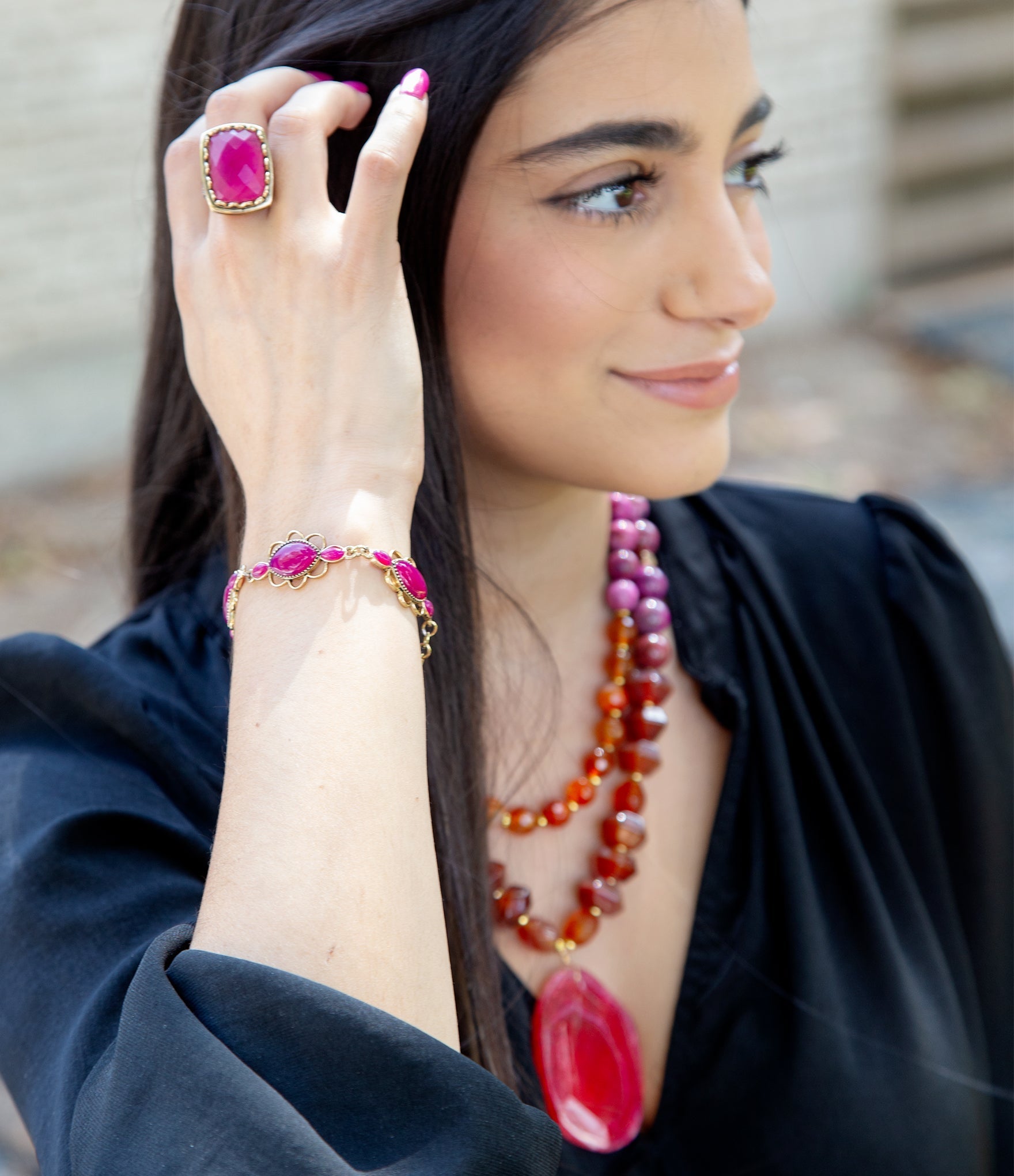 Magenta Agate Link Bracelet