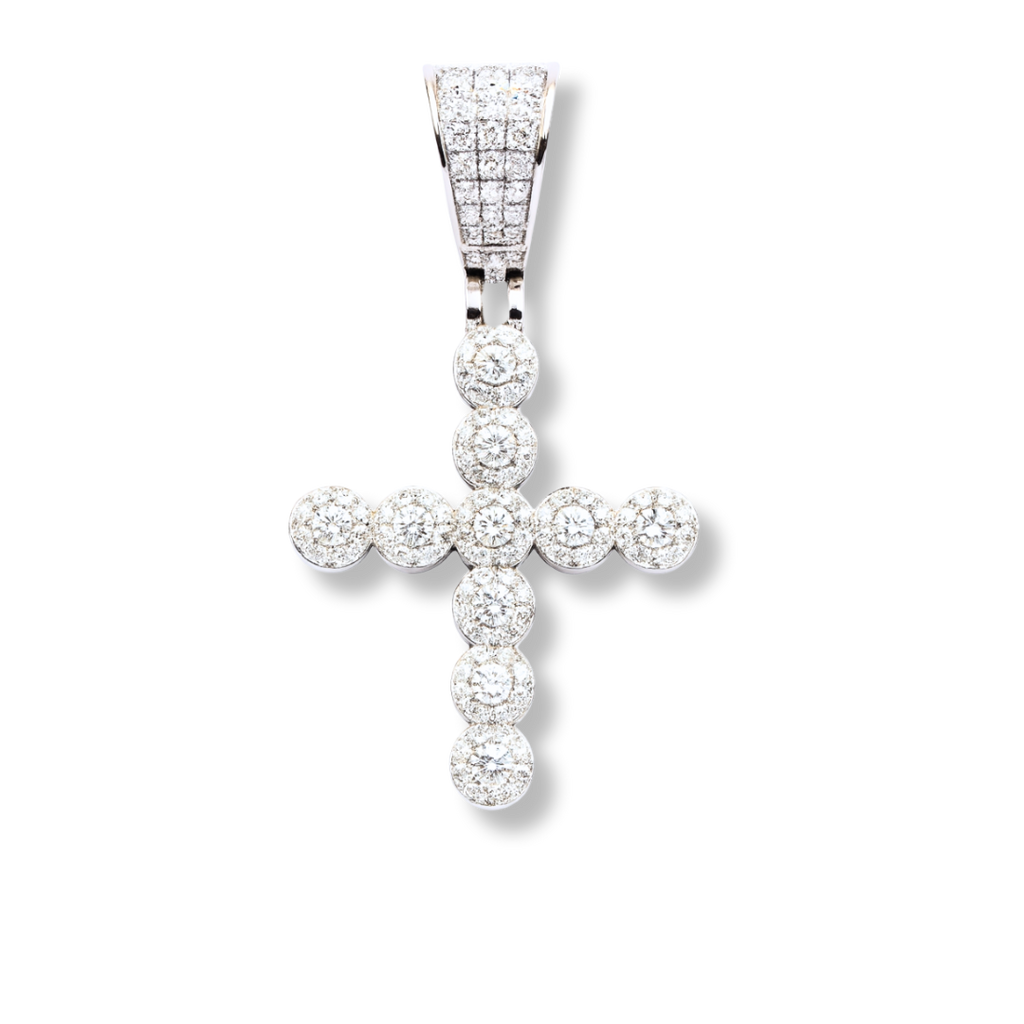 Moissanite Round Shaped Tennis Cross Pendant 925 Sterling Silver