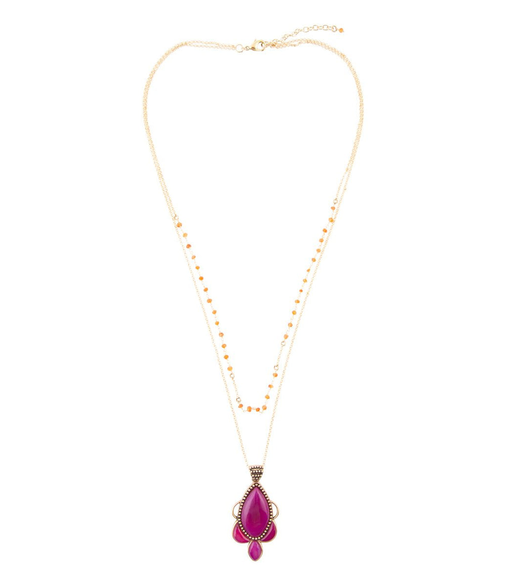 Neims Pink Carnelian Golden Pendant Necklace