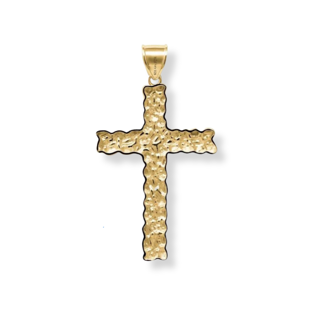 14K Gold Gold Nugget Cross Pendant 925 Sterling Silver