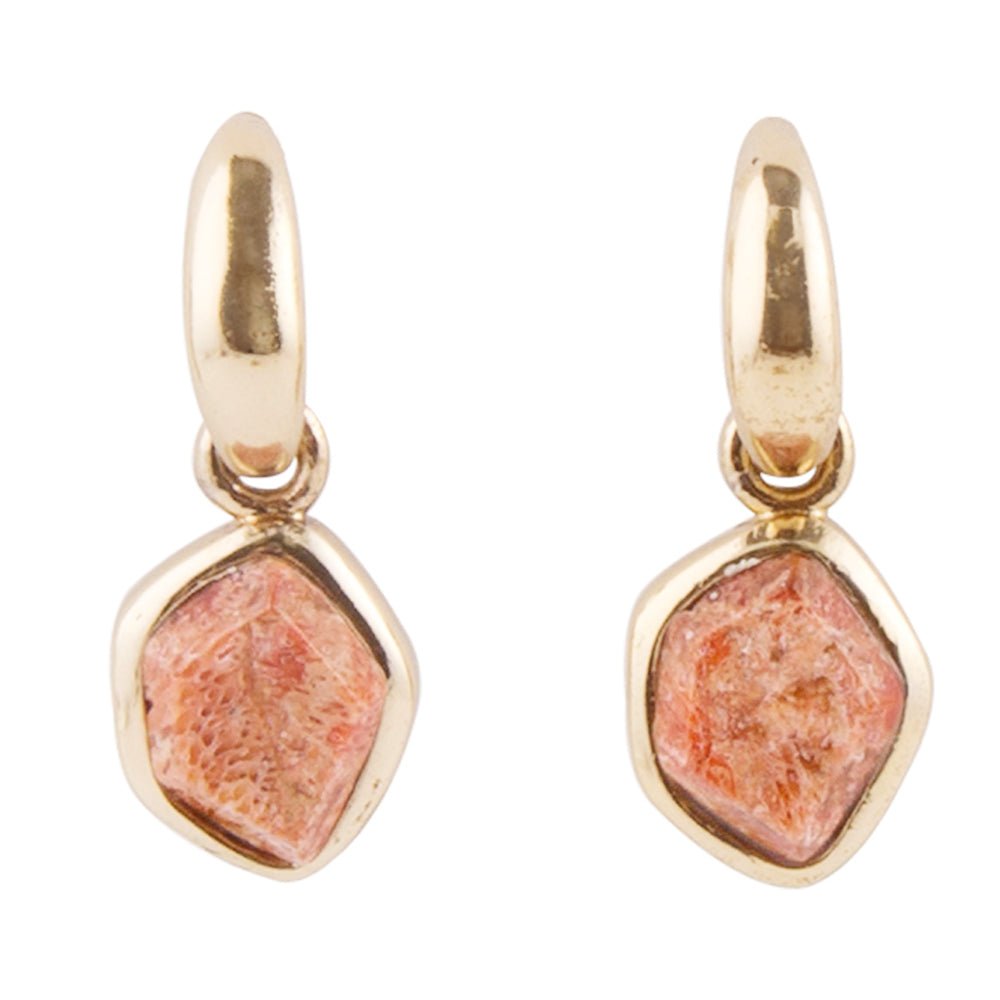 Orange Sponge Coral and Golden Half Hoop Earrings