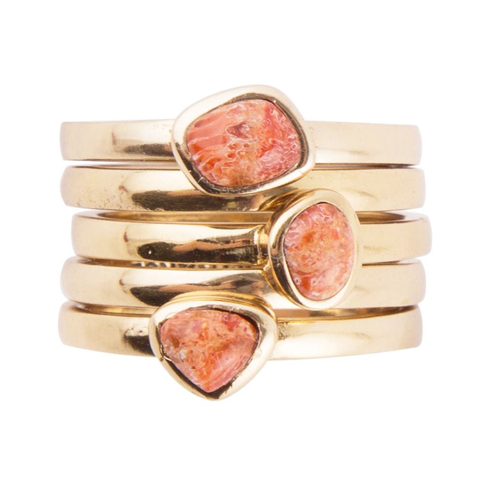 Orange Sponge Coral Golden Stacking Ring Set