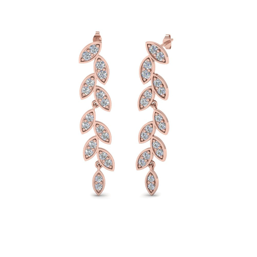 Pave Diamond Leaf Drop Earring