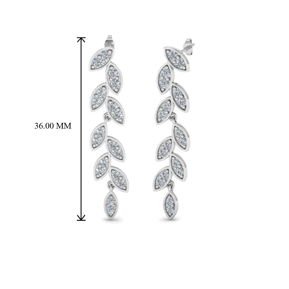 Pave Diamond Leaf Drop Earring